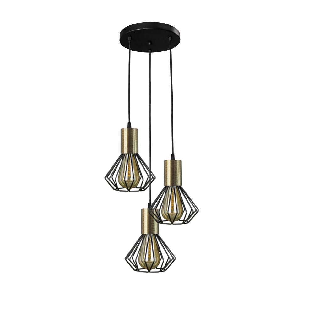 Светильник лофт MSK Electric Diadem подвесной на три плафона с бронзовым патроном NL 2215-3R BK+BN