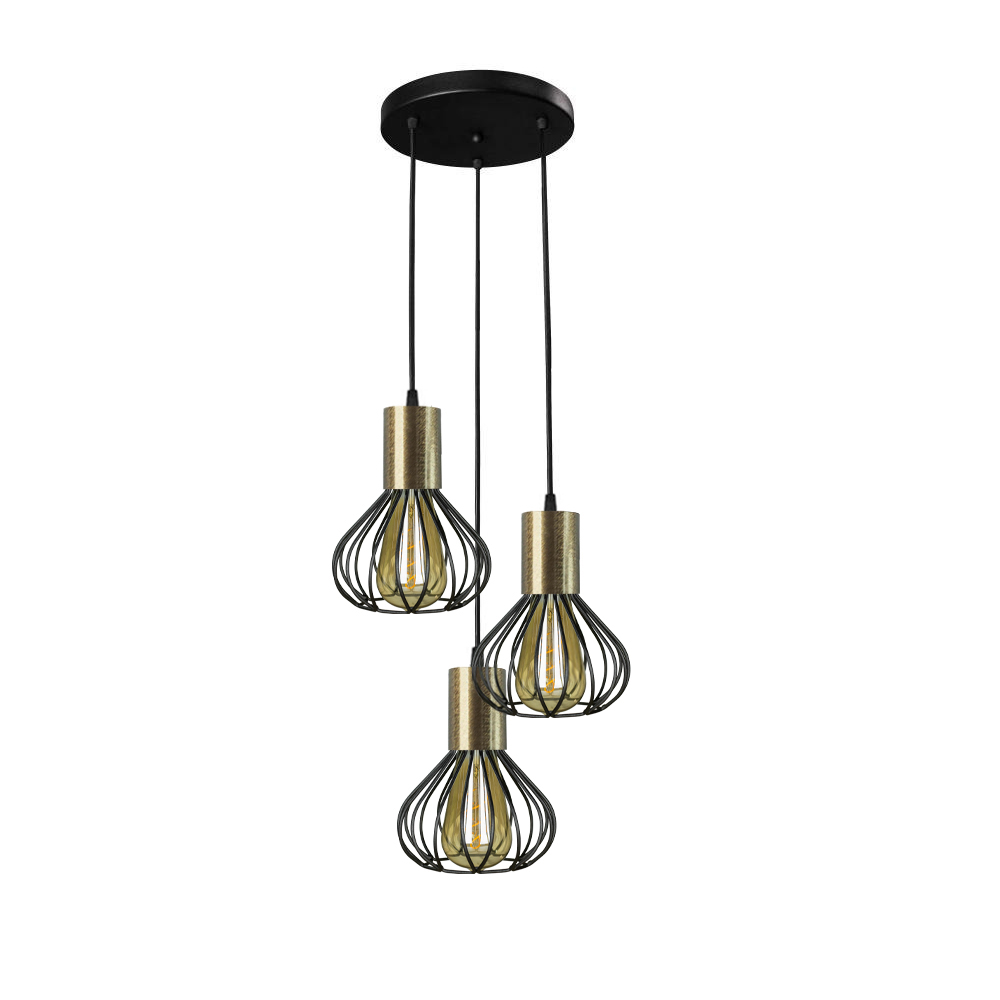 Светильник лофт подвесной на три плафона MSK Electric Lotus NL 1415-3R BK+BN с бронзовым патроном