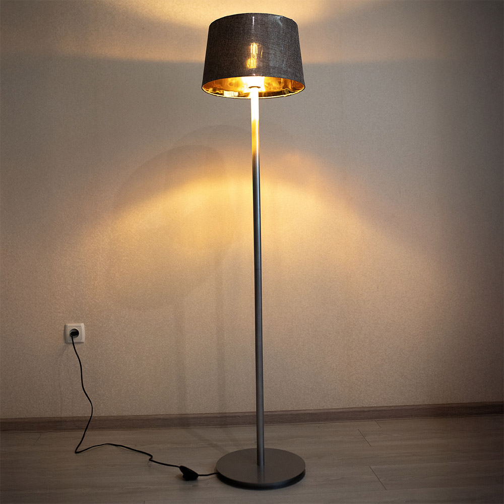 Торшер MSK Electric Palermo с серым плафоном из ткани под лампу Е27 с серым основанием NL 3621 GR+GR