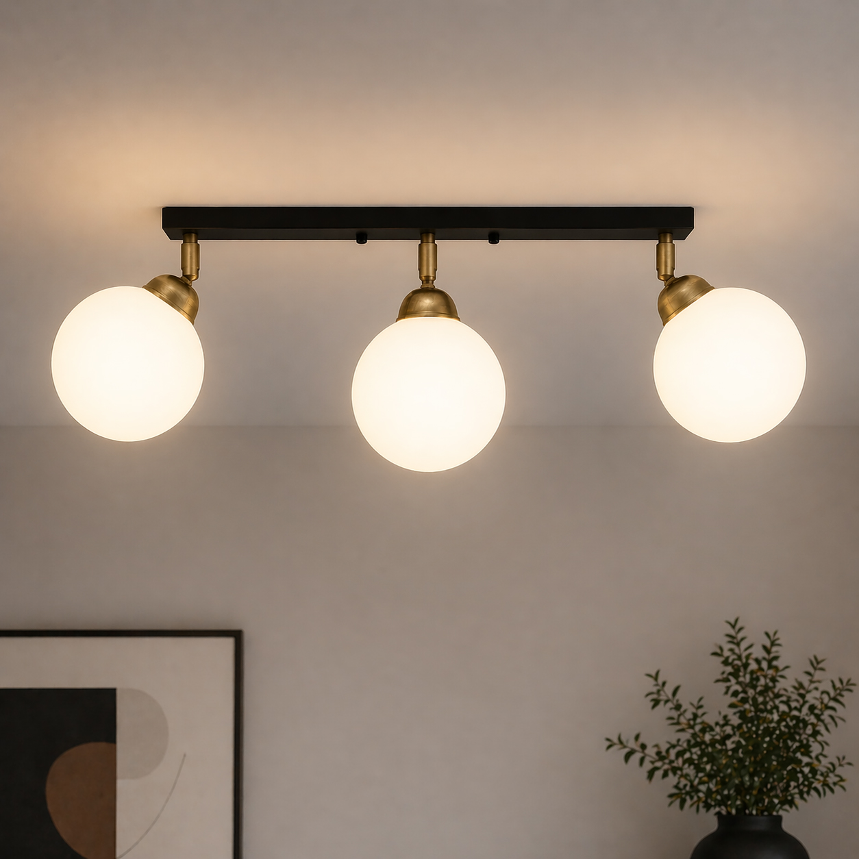 Светильник потолочный MSK Electric Luna на три поворотных плафона шара под лампы E27 PL 20261-3 BK