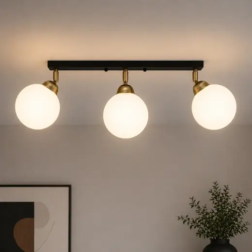 Светильник потолочный MSK Electric Luna на три поворотных плафона шара под лампы E27 PL 20261-3 BK