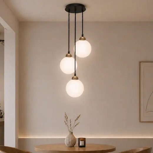 Светильник подвесной MSK Electric Luna на круглой основе с тремя плафонами шарами Е27 PL 2026-3R BK