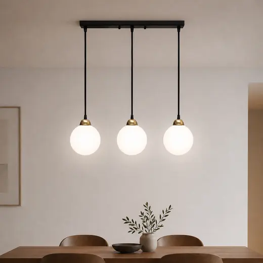 Светильник подвесной MSK Electric Luna с плафонами шарами на планке под три лампы Е27 PL 2026-3 BK
