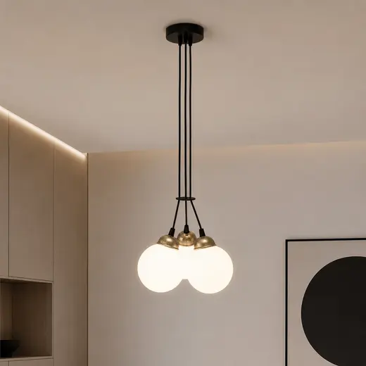 Светильник подвесной MSK Electric Luna на три плафона шара под лампы Е27 черный PL 202611-3R BK