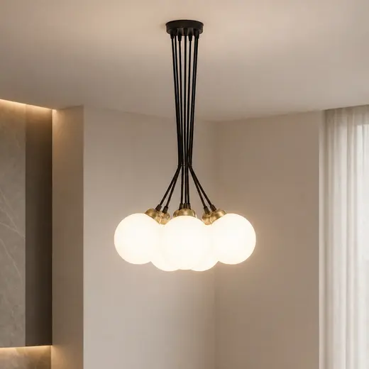 Люстра подвесная MSK Electric Luna светильник на семь плафонов шаров Е27 d-150mm PL 202612-7R BK