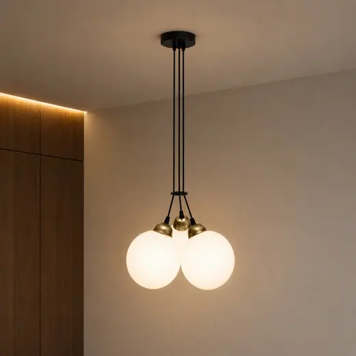 Светильник подвесной MSK Electric Luna на три плафона шара d-150mm Е27 черный PL 202612-3R BK