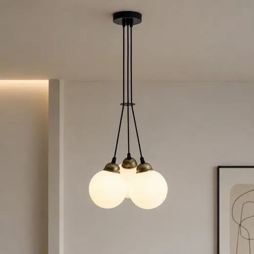 Светильник подвесной MSK Electric Luna на три плафона шара d-150mm Е27 черный PL 202612-3R BK